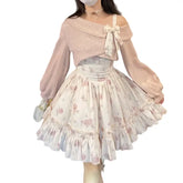 Pink Bow Knitted Coat Floral Mini Dress